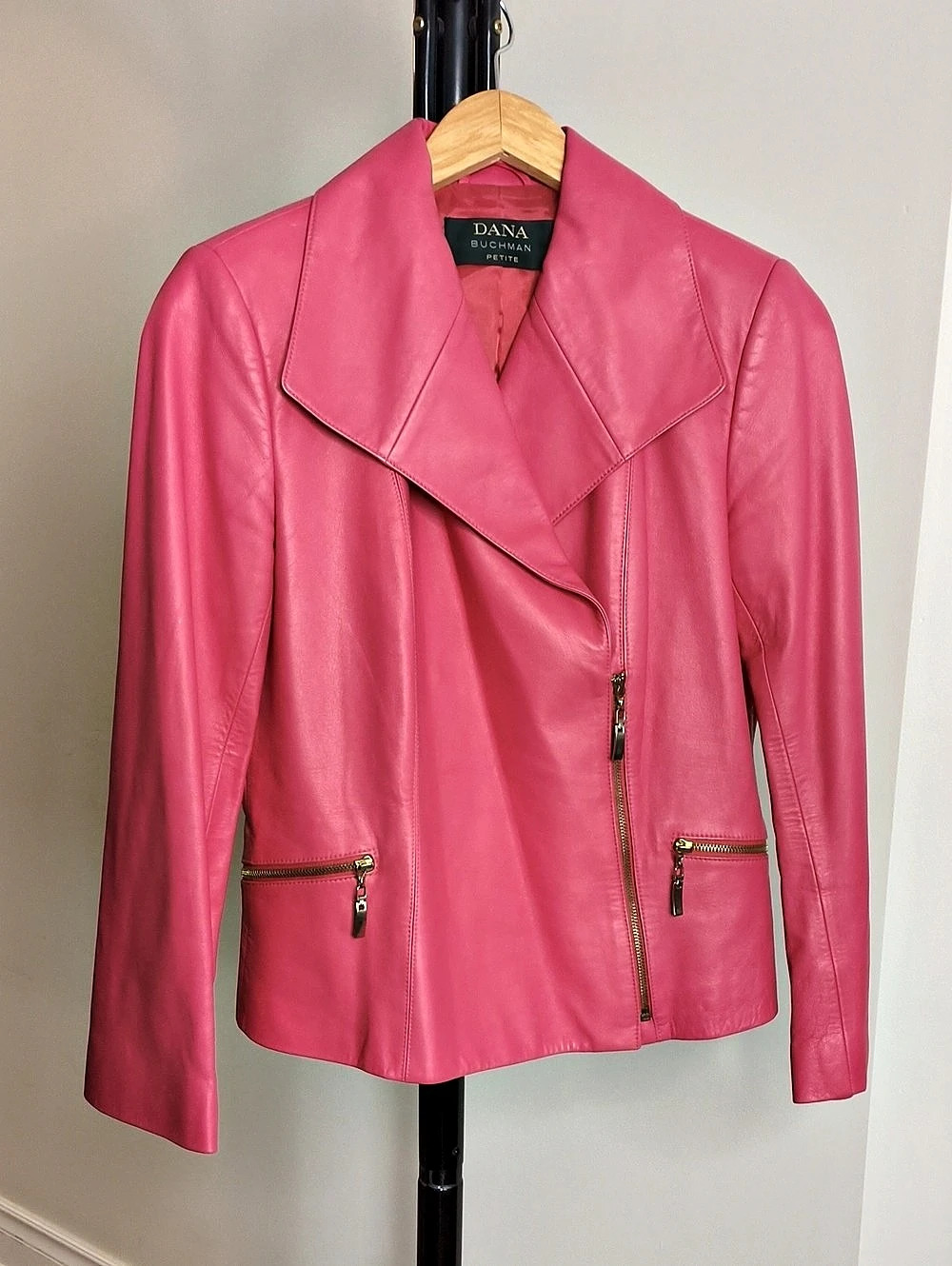 Dana Buchman 100% Genuine Leather Moto Jacket in Pink 🩷